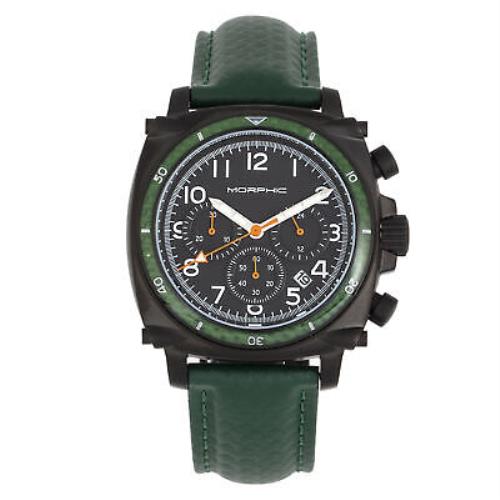 Morphic M83 Series Chronograph Leather-band Watch w/ Date - Black/green