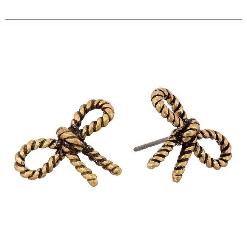 Marc BY Marc Jacobs Antique Gold Tone Rope Bow Charm Stud Earrings MJ1a