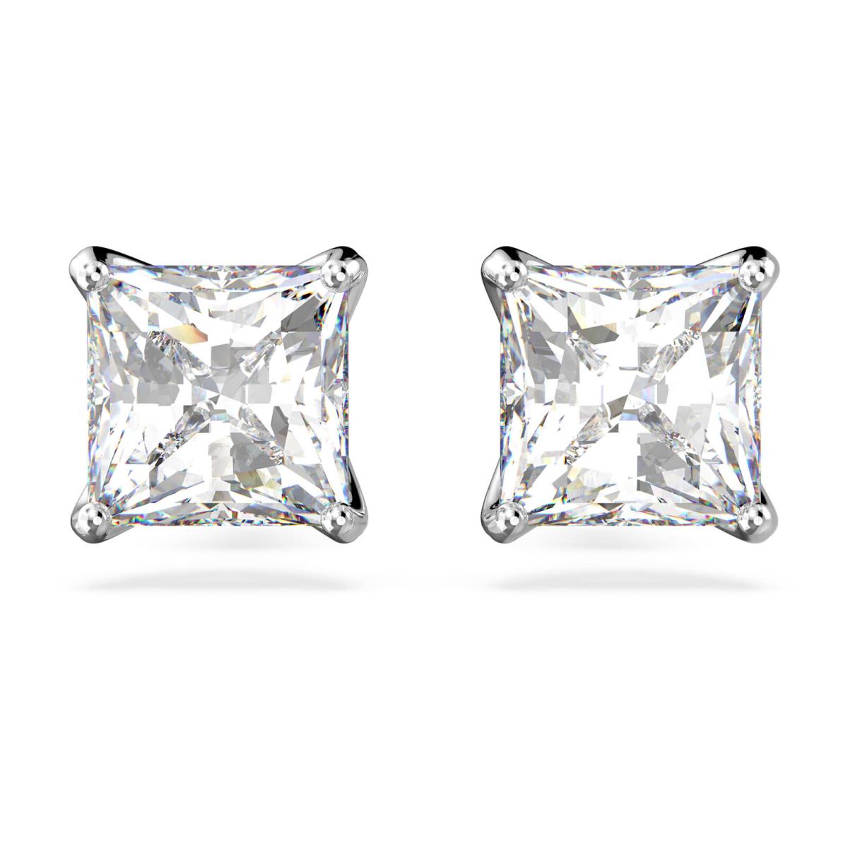 Swarovski Stilla Attract Stud Earrings Square Cut White Rhodium Plated 5430365