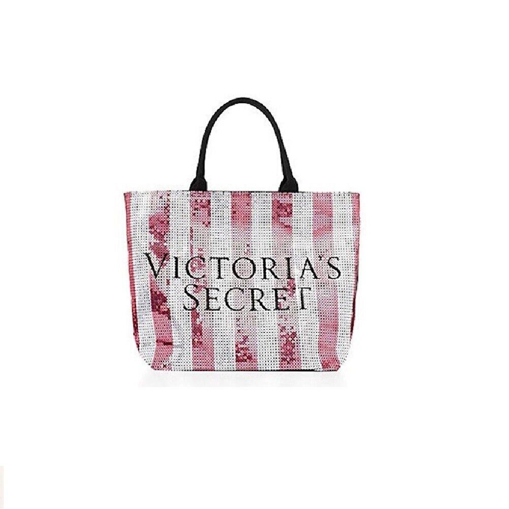 Victoria's Secret Pink Striped Sequin Tote Bag