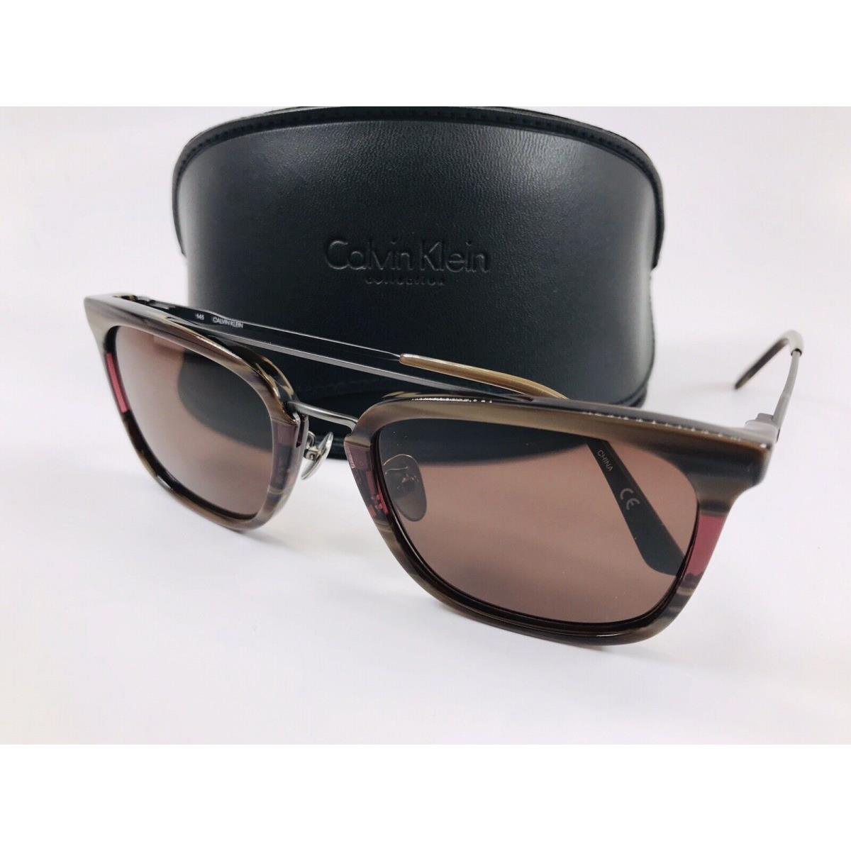 Calvin Klein CK18719S 209 Chocolate Horn Sunglasses with Case