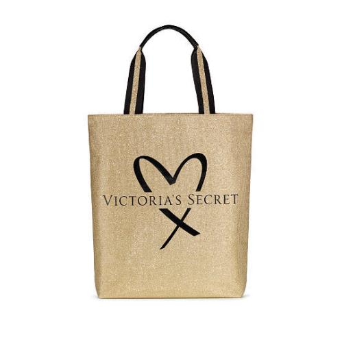 Victoria`s Secret 2017 Black/gold Logo Heart Tote Bag - Limited Edition