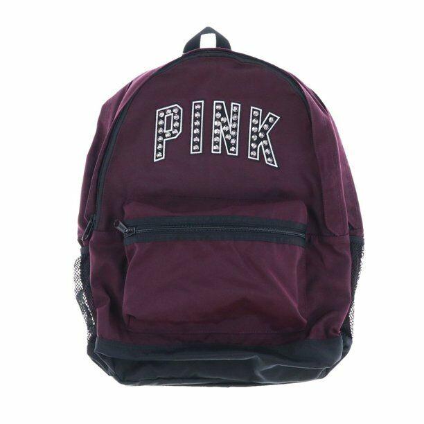 Victoria`s Secret Pink Campus Backpack Black Orchid Maroon Studs Logo