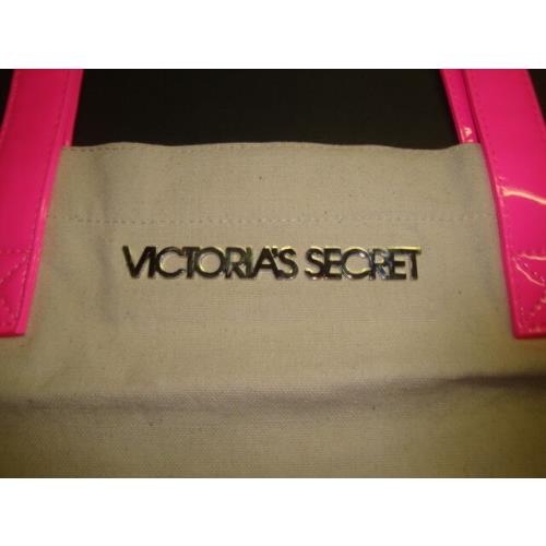 Victoria`s Secret Large Neon Pink Patent Leather Canvas Tote Bag Beach