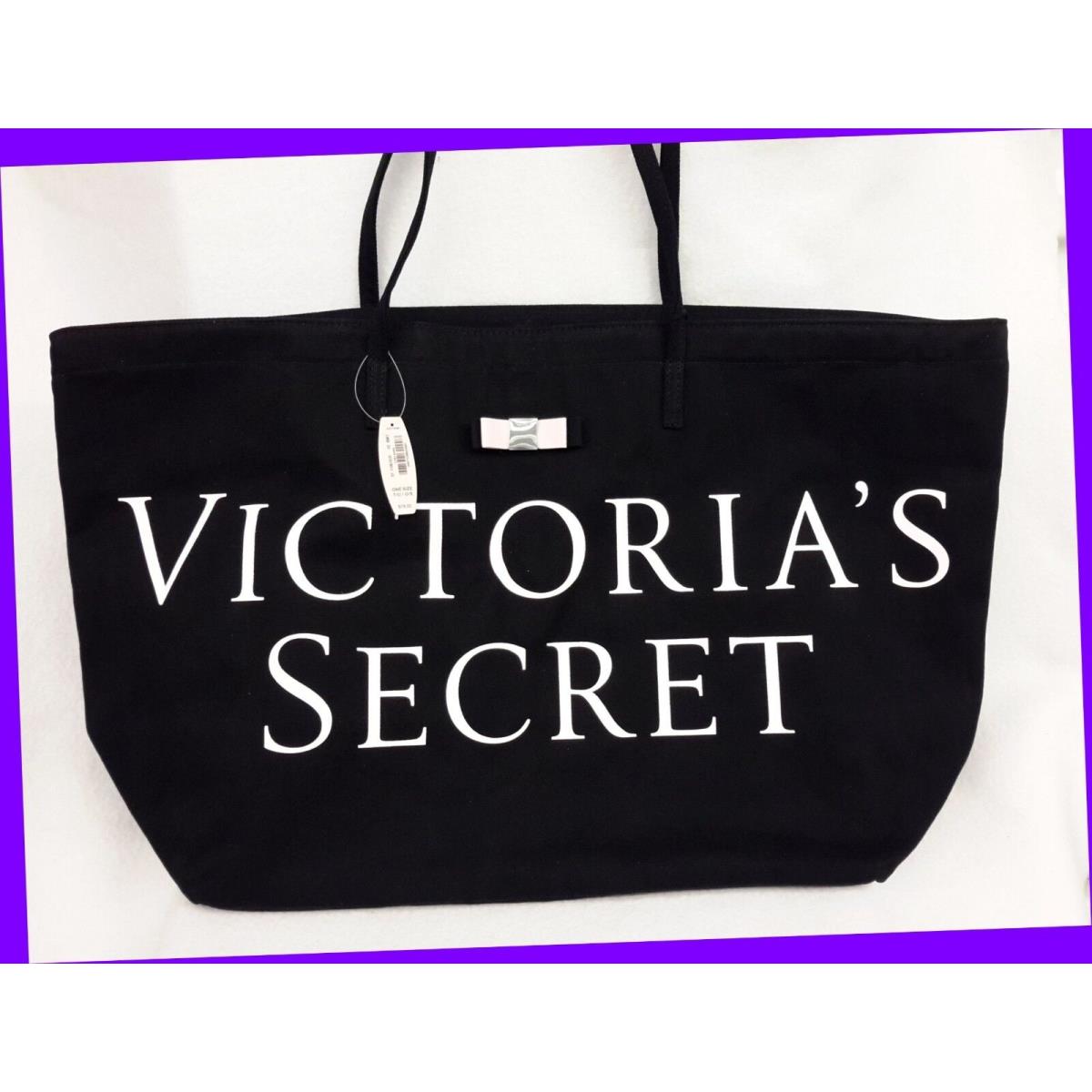 1 Victoria`s Secret Black White Graphic Bow Tote Large Bag Shopper Purse Travel