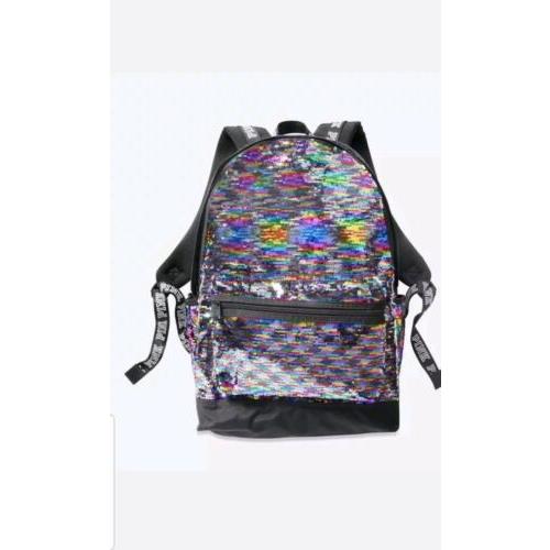 Victoria`s Secret Pink Sequin Campus Backpack Bookbag School Bag Rainbow