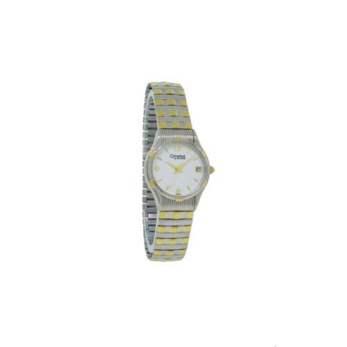 Caravelle by Bulova 45M03 Women`s White Date Silver Gold Tone Stretch Watch