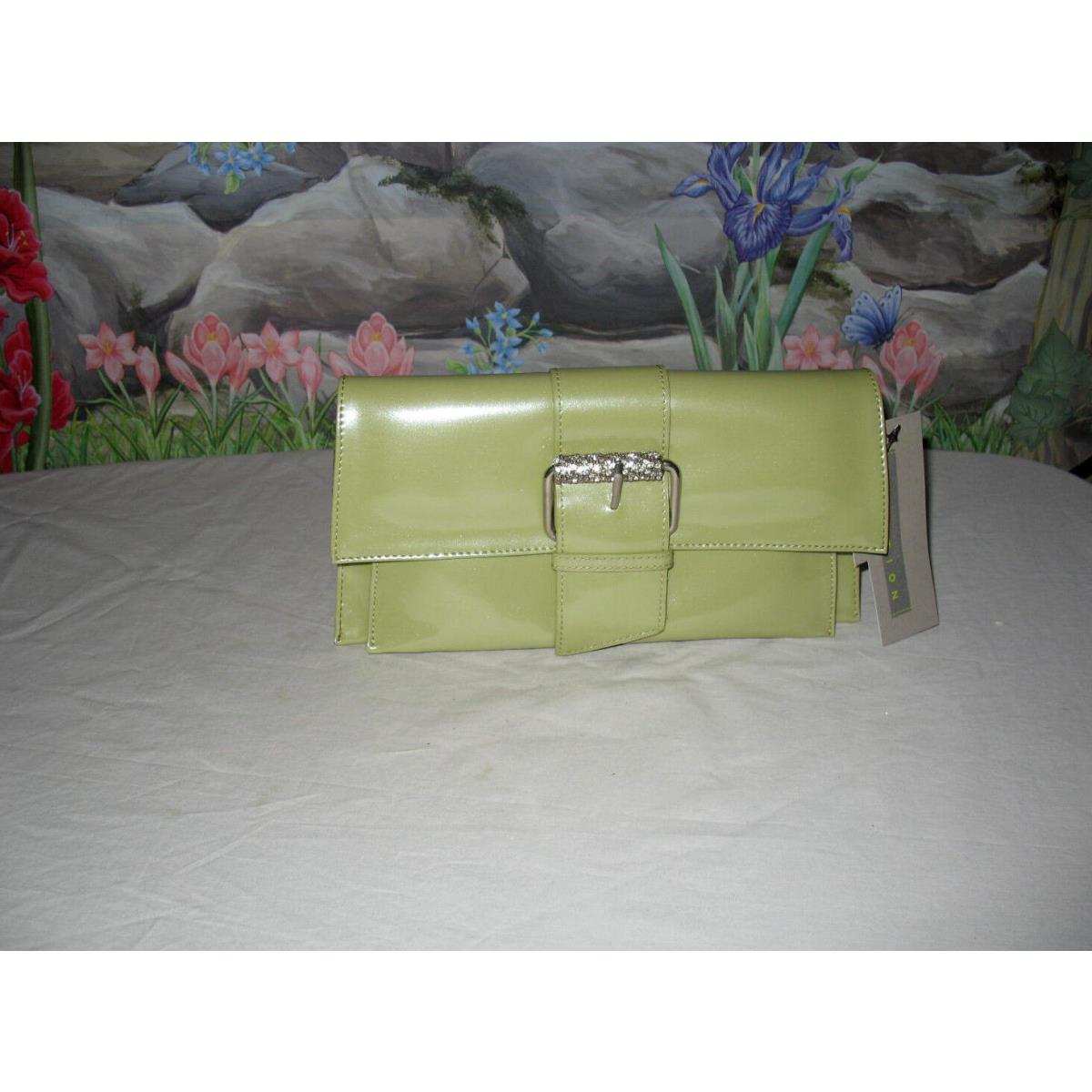 Kenneth Cole Celery Green Patent Rhinestones Handbag Evening Bag