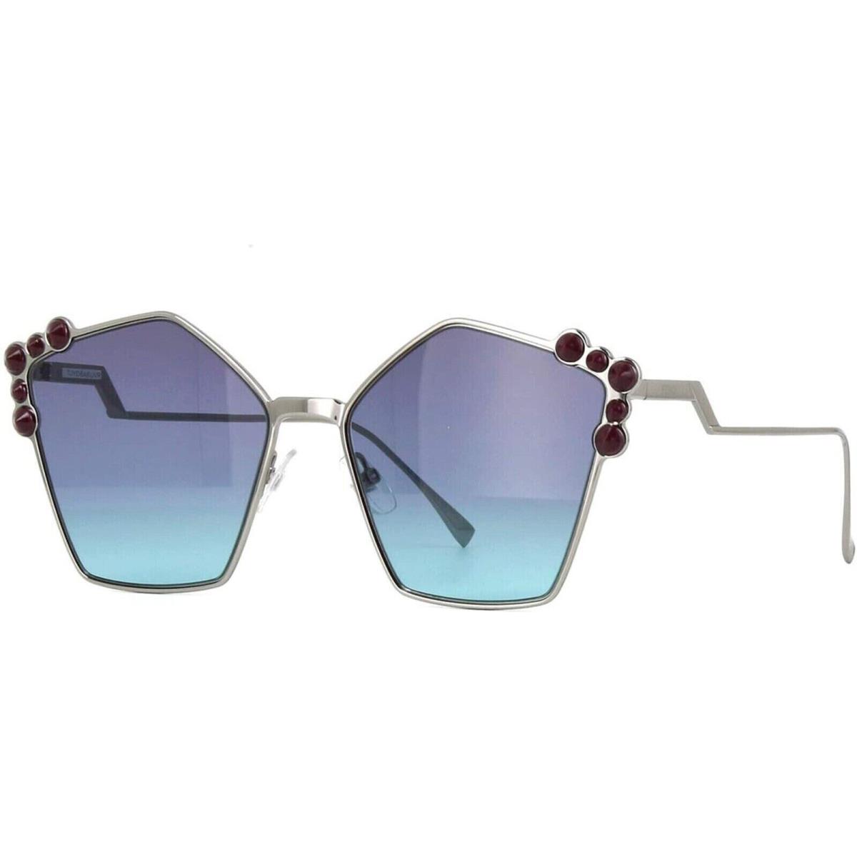 Fendi FF 0261/S 6LB Ruthenium Silver Metal Blue Aqua Gradient Women Sunglasses