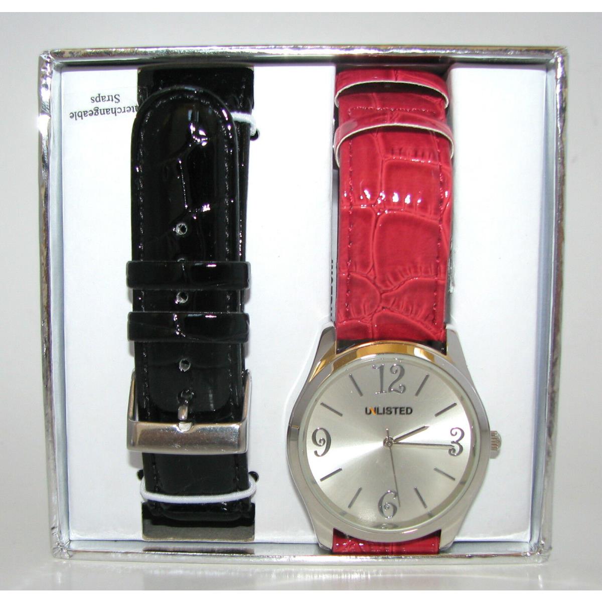 Kenneth Cole Unlisted Interchangable Black+red Croc Bands+silver Dial WATCH-UL9003