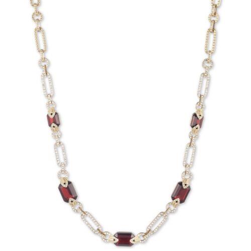 Lauren Ralph Lauren Gold Tone Red Crystal Statement 19 Necklace X42