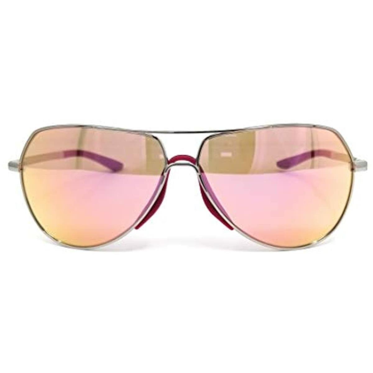 Nike EV1085-076 Outrider Silver Pink Aviator Sunglasses with Mirror Lenses