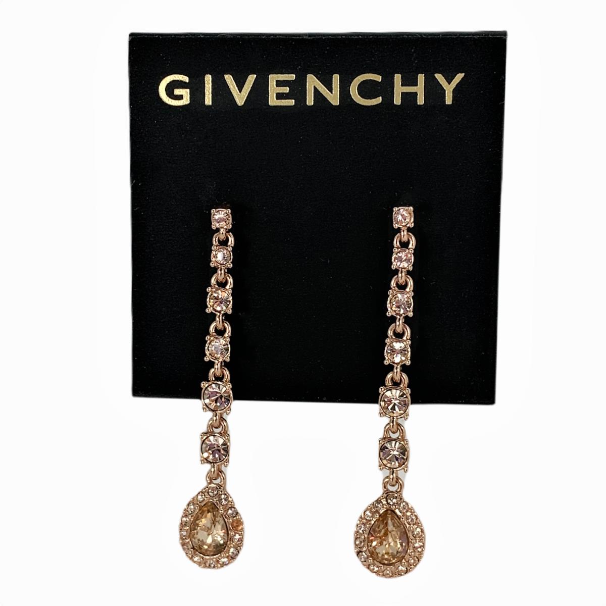 Givenchy Crystal Linear Drop Earrings Rose Gold Tone Faceted Teardrop