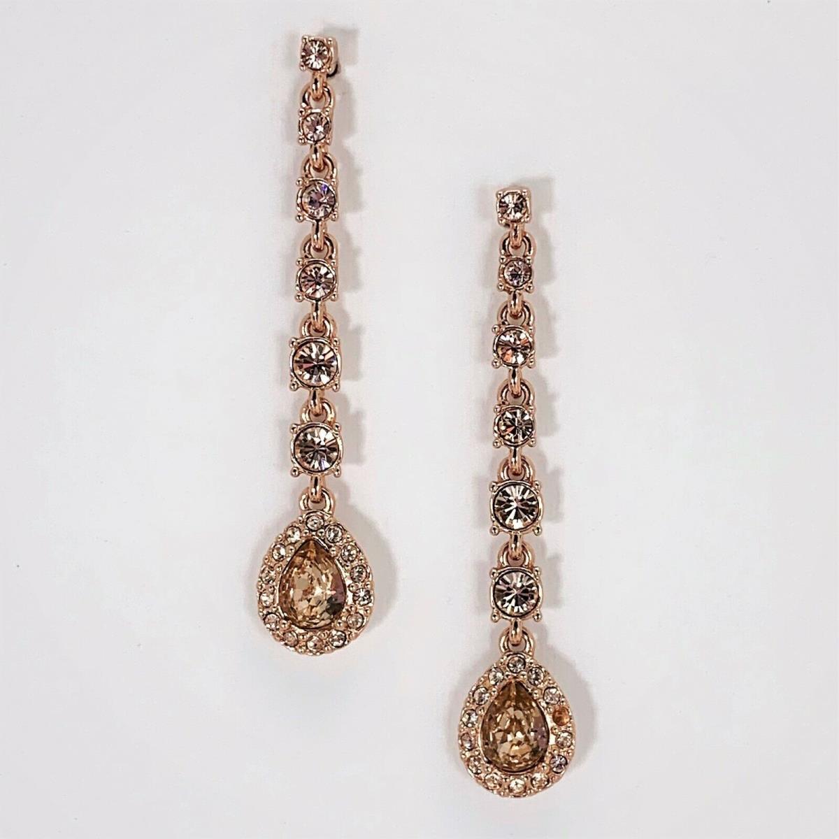 Givenchy Crystal Linear Drop Earrings Rose Gold Tone Faceted Teardrop