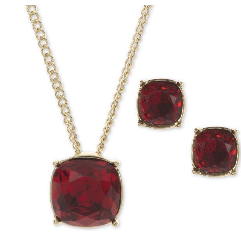 Givenchy Red Stone Necklace Stud Earrings G1
