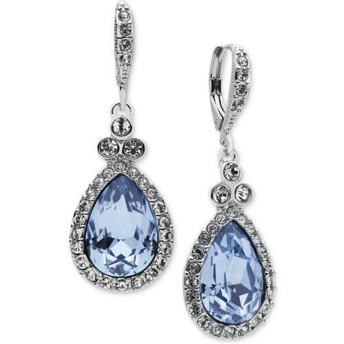 Givenchy Silver Tone Clear Blue Crystal Teardrop Drop Earrings Gs12