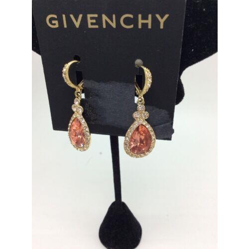 Givenchy God Tone Pave Orange Stone Drop Earrings 8 GE