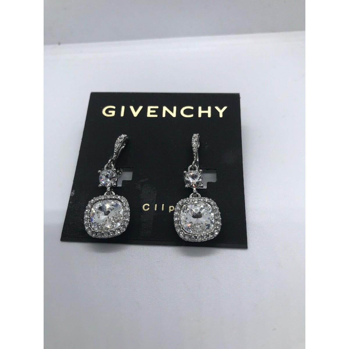 Givenchy Clear Silver Tone Double Drop Clip Earrings 1 ge