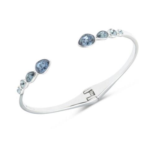 Givenchy Blue Crystal Open Bangle Bracelet Silver Tone Hinged Z23a