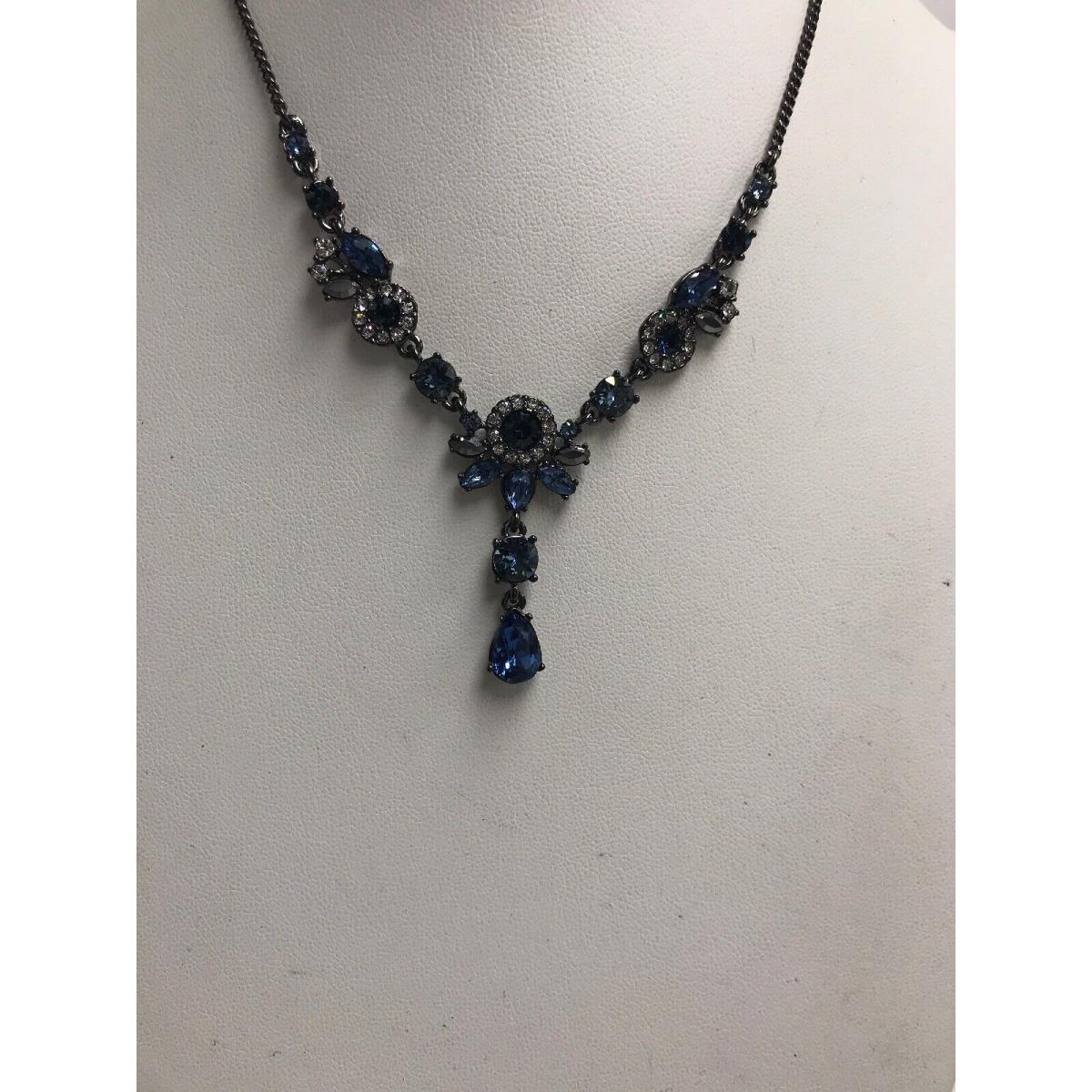 Givenchy Hematite Tone Blue Stone Lariat Necklace 128