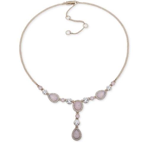 Givenchy Giverchy Gold Tone with Pink Crystal Stone Lariat Necklace A16A