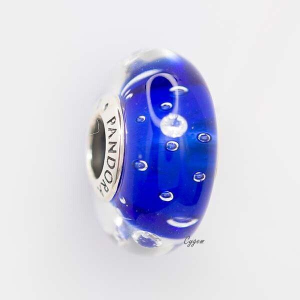 Pandora Charm Dark Blue Effervescence Murano Glass 791630 W Suede Pouc