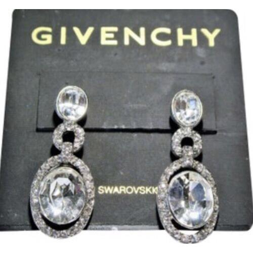 Givenchy Bridal Silver Tone Swaraoski Element Clip on Earrings z4