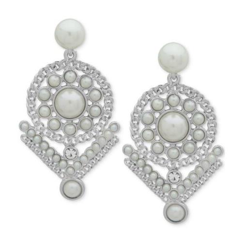 Givenchy Silver Tone Crystal Artificial Pearl Drop Earrings GJ30