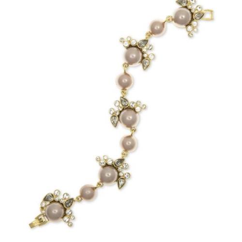 Givenchy Gold Tone Multi Crystal Set Pearl Flex Bracelet GD1