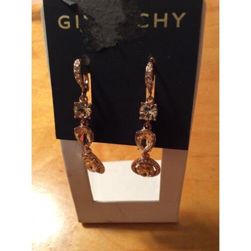 Givenchy Rose Gold Tone Long Crystal Halo Drop Earrings z19