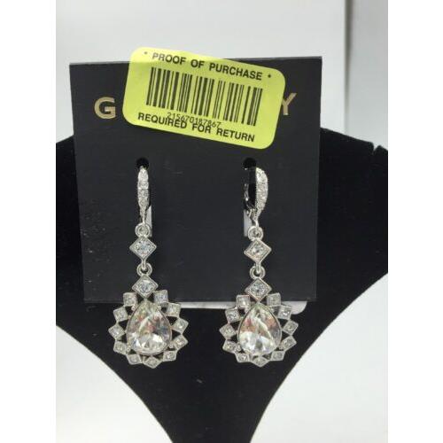 Givenchy Silver Tone Clear Teardrop Earrings V6