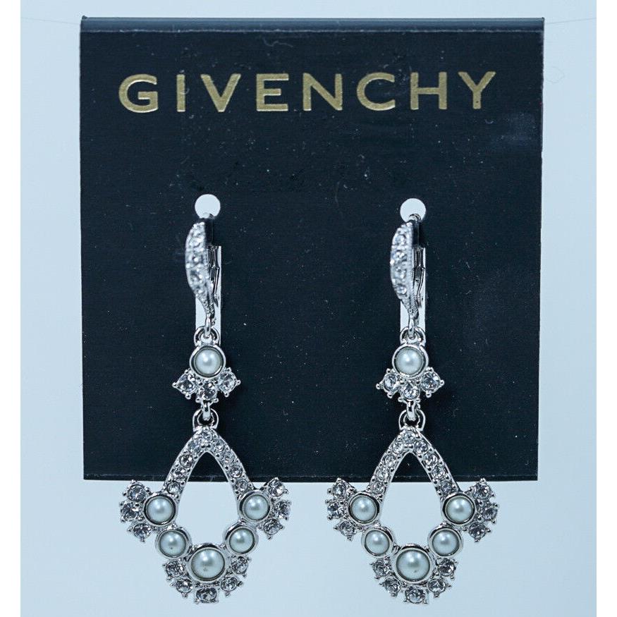 Givenchy Chandelier Earrings Pearl Silver Tone Leverback