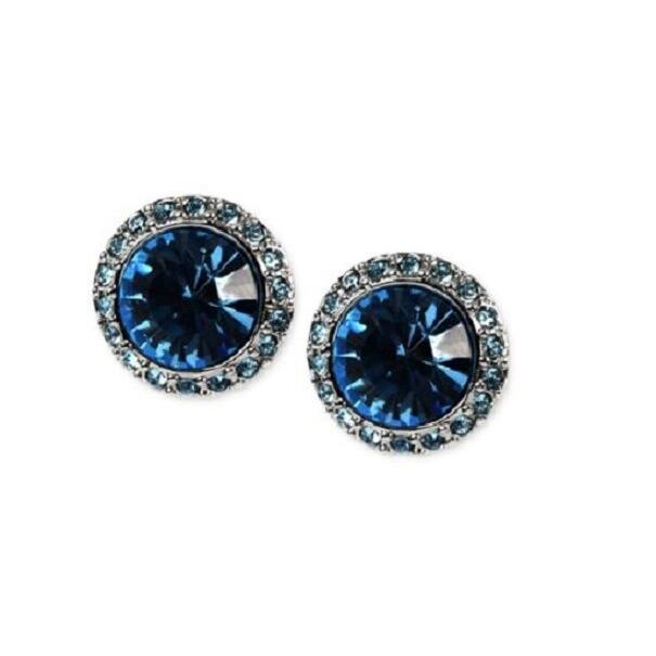 Givenchy Silver Tone Aqua Blue Crystal Button Stud Earrings 60250412-NY0