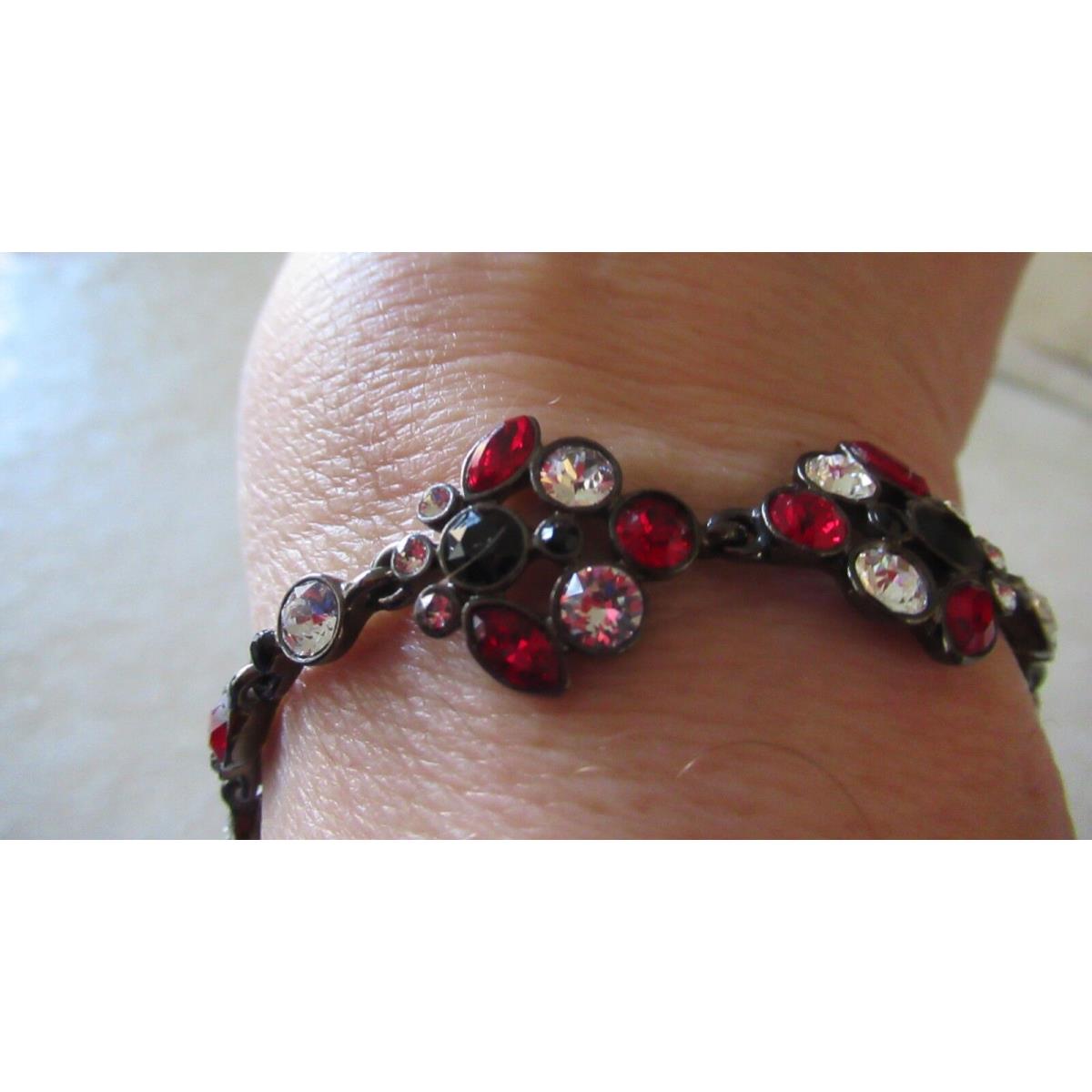 Givenchy Red Black Clear Swarovski Crystal Luxedo Bracelet- Hook Closure