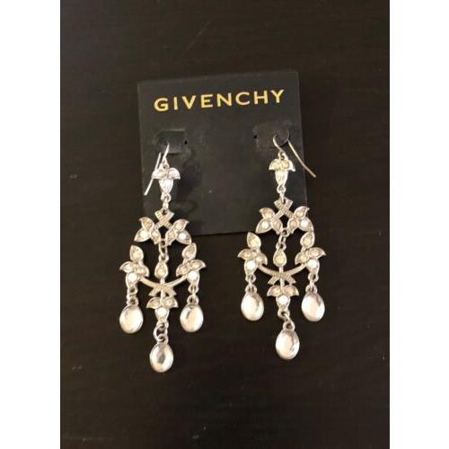 Givenchy Paris Crystal Chandelier Drop Seed Pearl Pierced Earrings