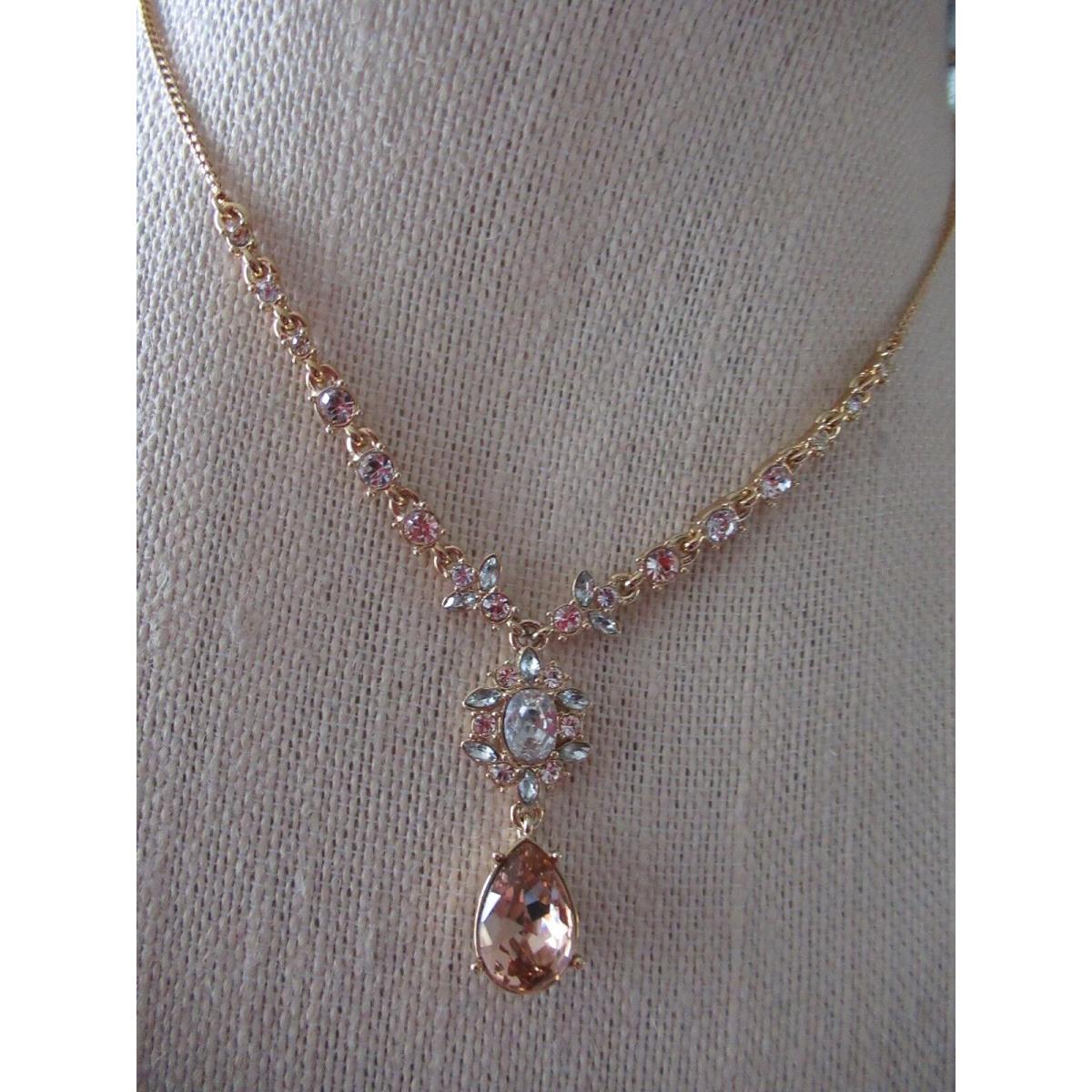 Givenchy Pretty Gold Toned Y Necklace/ Light Peach/ Clear Stones