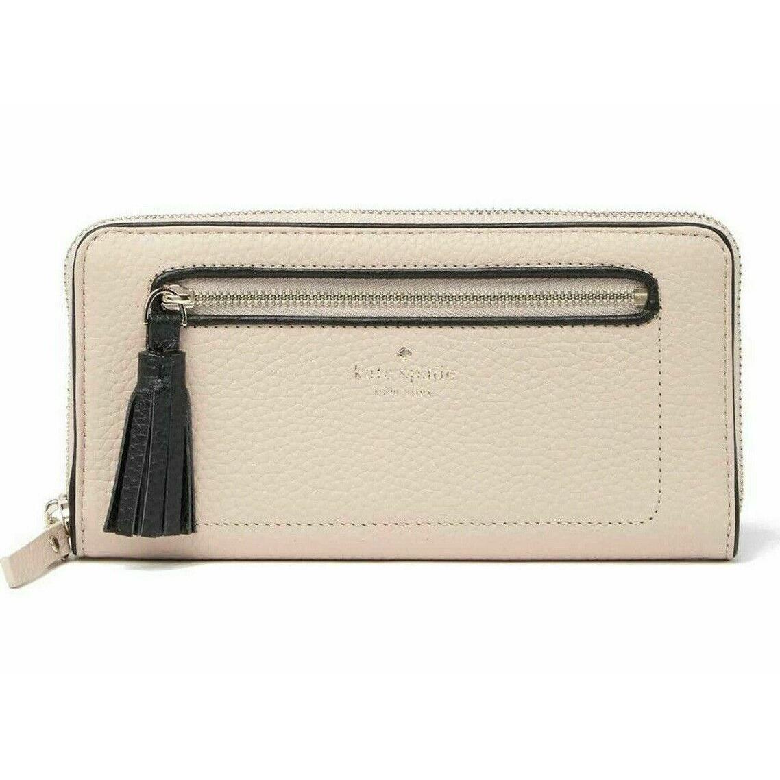 Kate Spade Neda Beige Leather Wallet Ziparound Tassel WLRU2654 Y