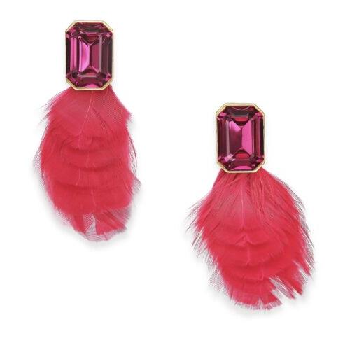 Kate Spade Gold Tone Pink Crystal Feather Stud Earrings D57