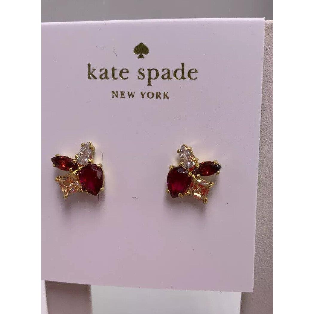 Kate Spade Flying Colors Red Multi Crystal Cluster Stud Earrings S1