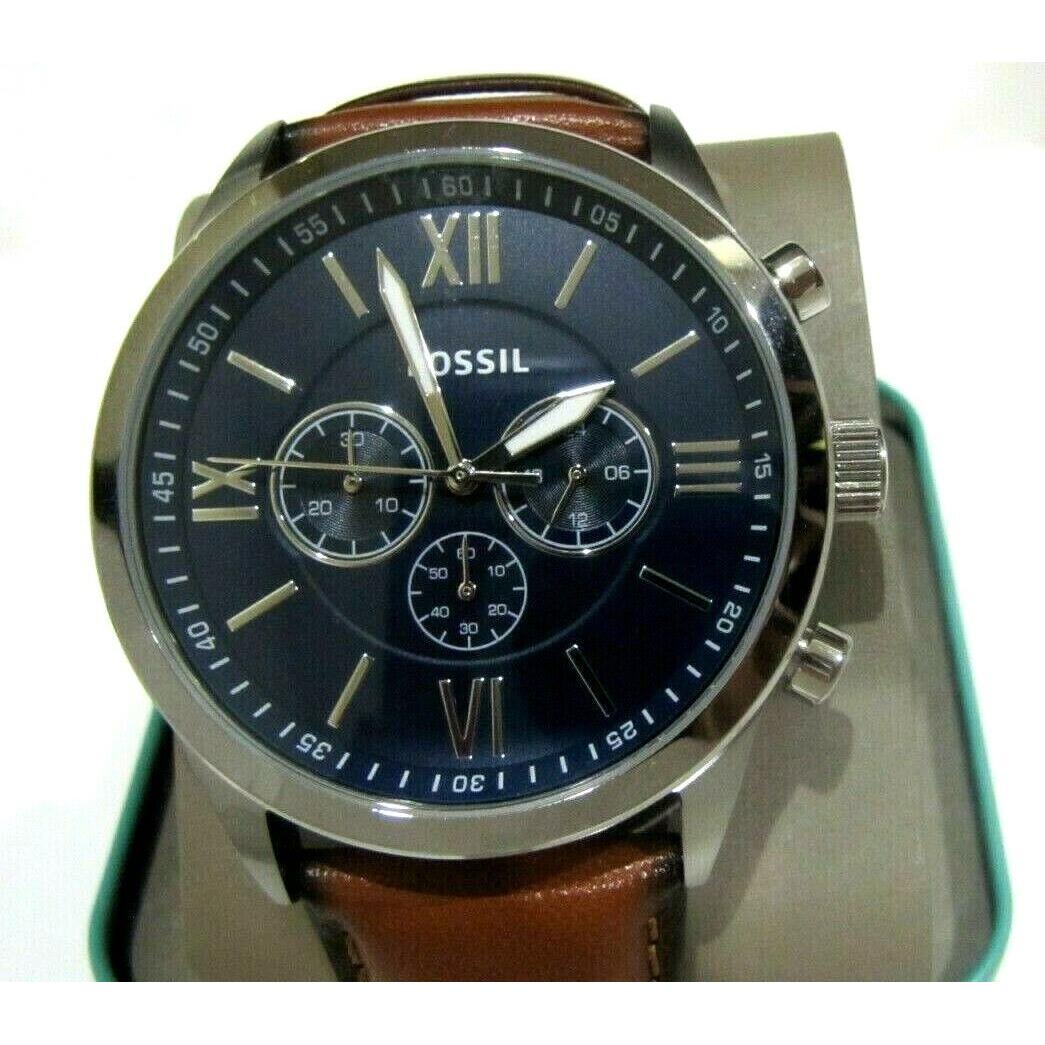 Fossil BQ2125 Flynn Brown Leather Blue Dial Silver Chronograph Watch