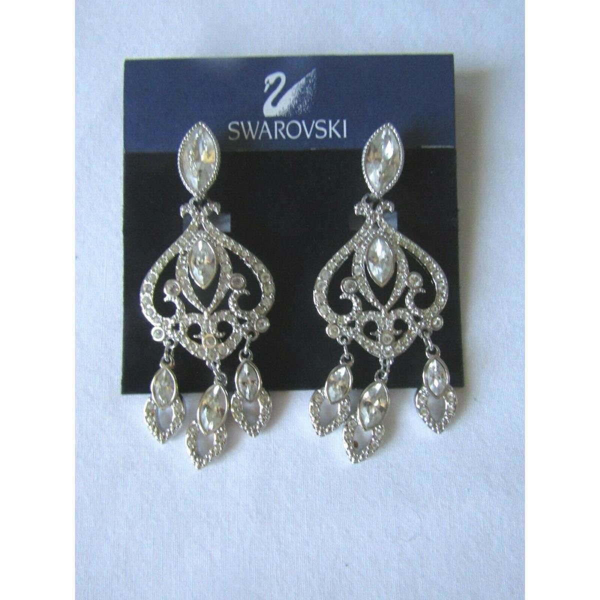 Swarovski Crystal Dangle Drop Earrings Wedding Bridal Rhodium Silver