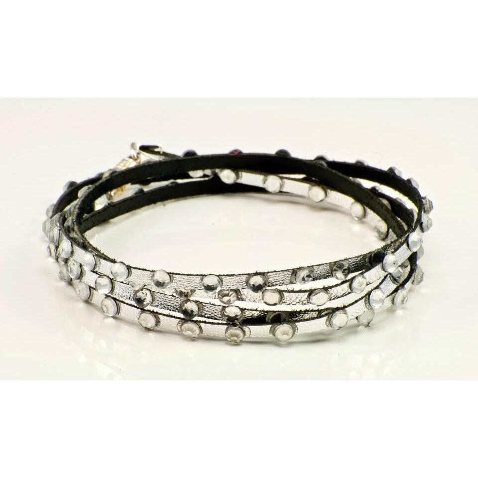 Silver Multi Wrap Swarovski Crystal and Leather Bracelet