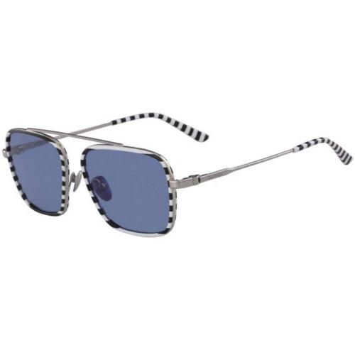 Calvin Klein CK18102S-199 Unisex White/black Stripes Sunglasses Blue Lens