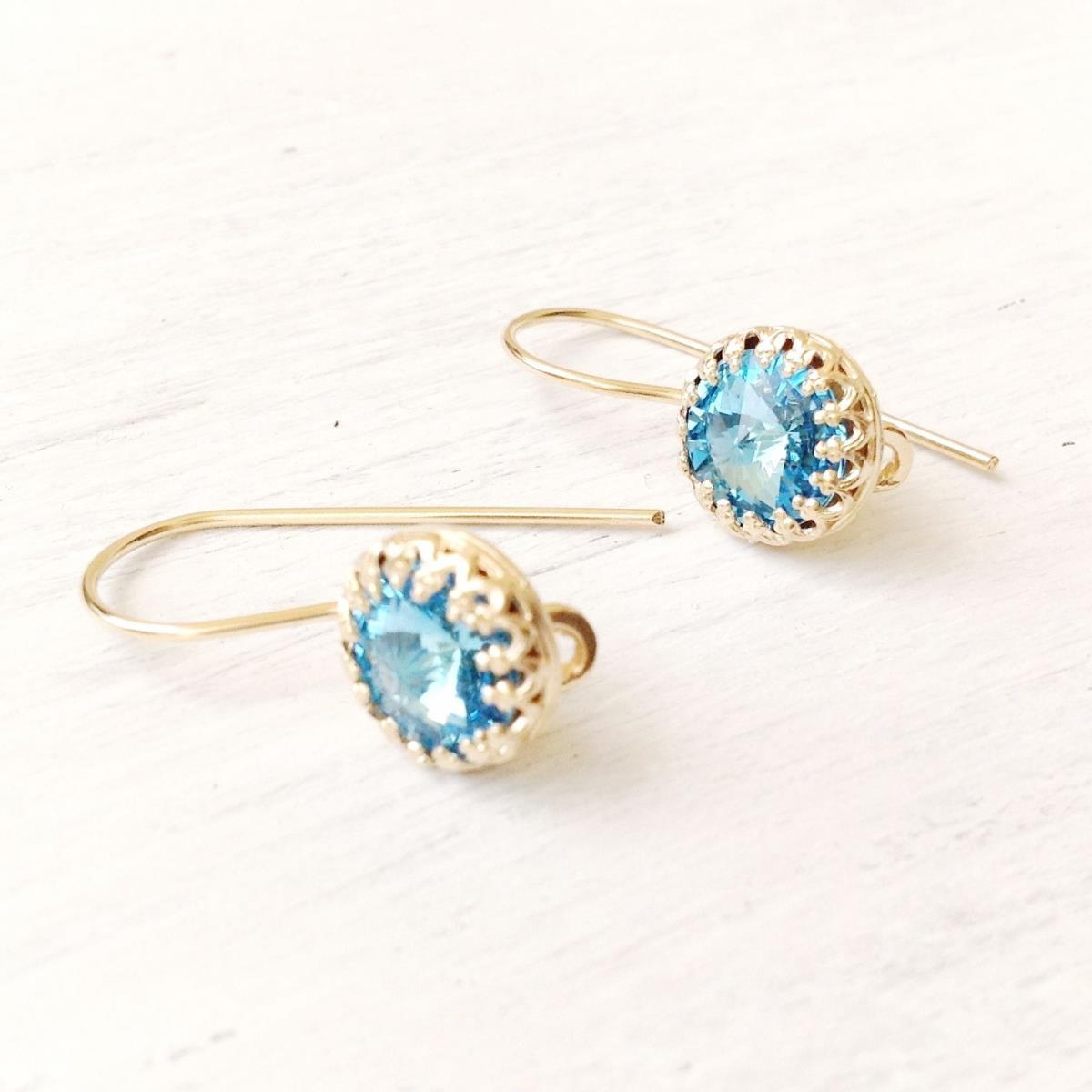 Aquamarine Earrings 14k Yellow Gold Filled Swarovski Aquamarine Dangle Earrings