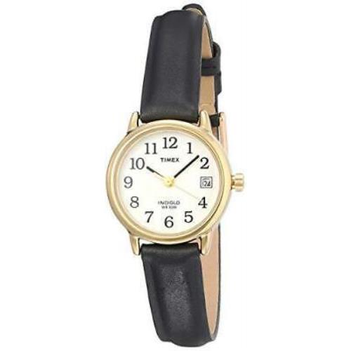 Timex Women`s T2H341 Easy Reader Black Leather Strap Watch - Black/Gold-Tone