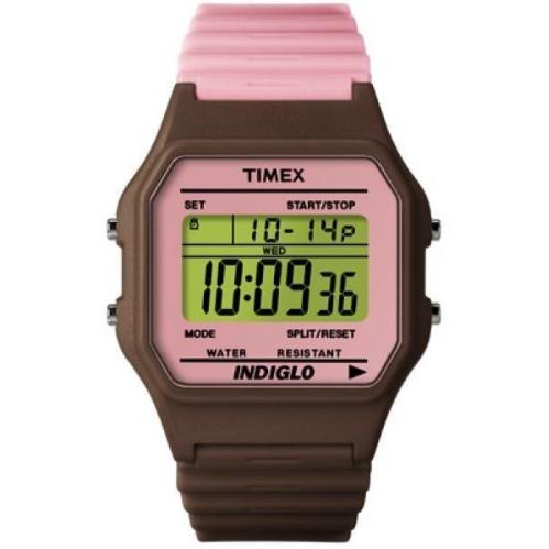 Timex Unisex Pink+brown Chrono/indiglo Rubber Strap Digital Watch T2N266