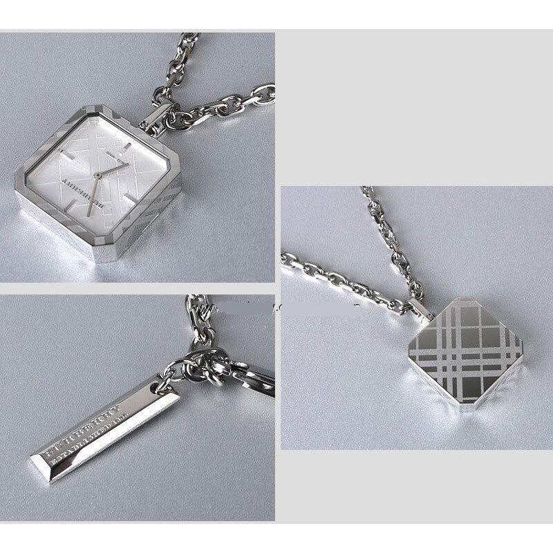 Burberry Engraved Plaid Checked Signature Silver Necklace Watch BU5270