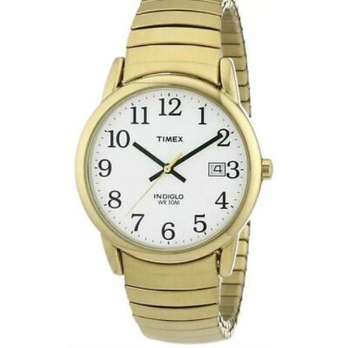 Timex T2H301 Easy Reader Men`s Goldtone Expansion Watch Indiglo Day/date