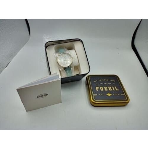 Fossil ES3987 Black Gold Tin - Gold Dial Sage Leather Strap Womens Wristwatch