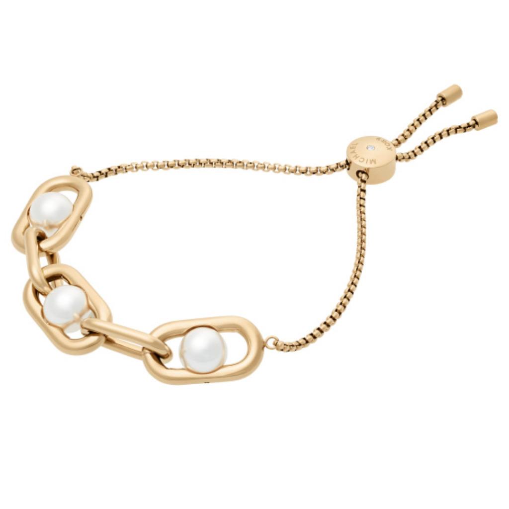 Michael Kors White Pearl Links Gold Tone Slider Bracelet MKJ6977710 3018